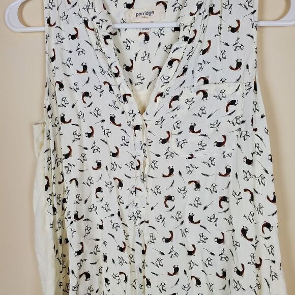 Porridge Anthropologie Bird Print Popover Blouse Size small - Picture 5 of 8